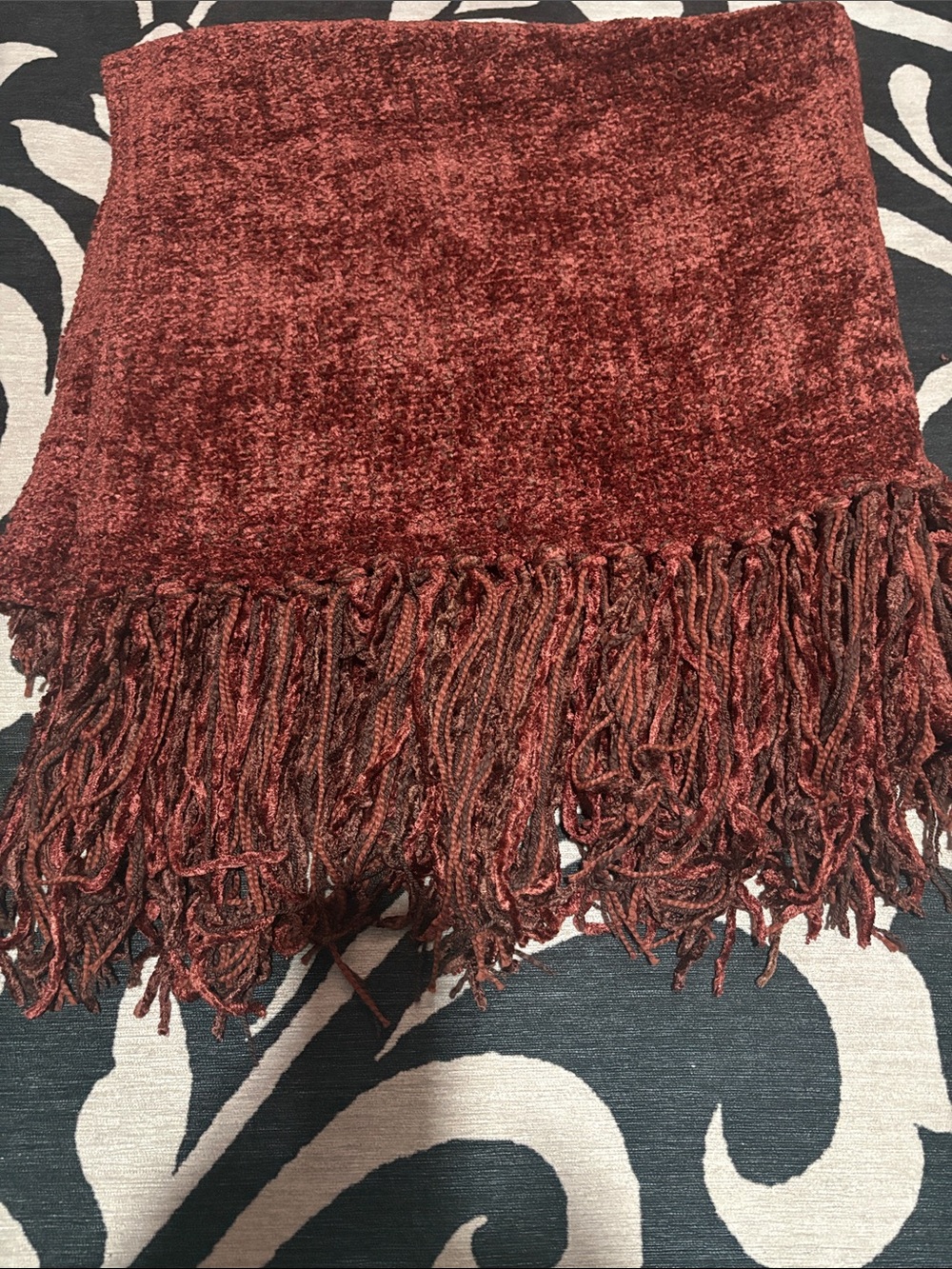 Cozy Stunning Rust Red Chenille Throw Blanket with Fringe - 8FT x 3 1/2FT